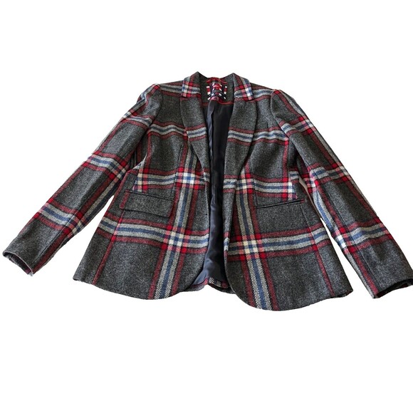 Boden British Tweed Gray Plaid 100% Wool Blazer 12 Reg - Picture 2 of 8